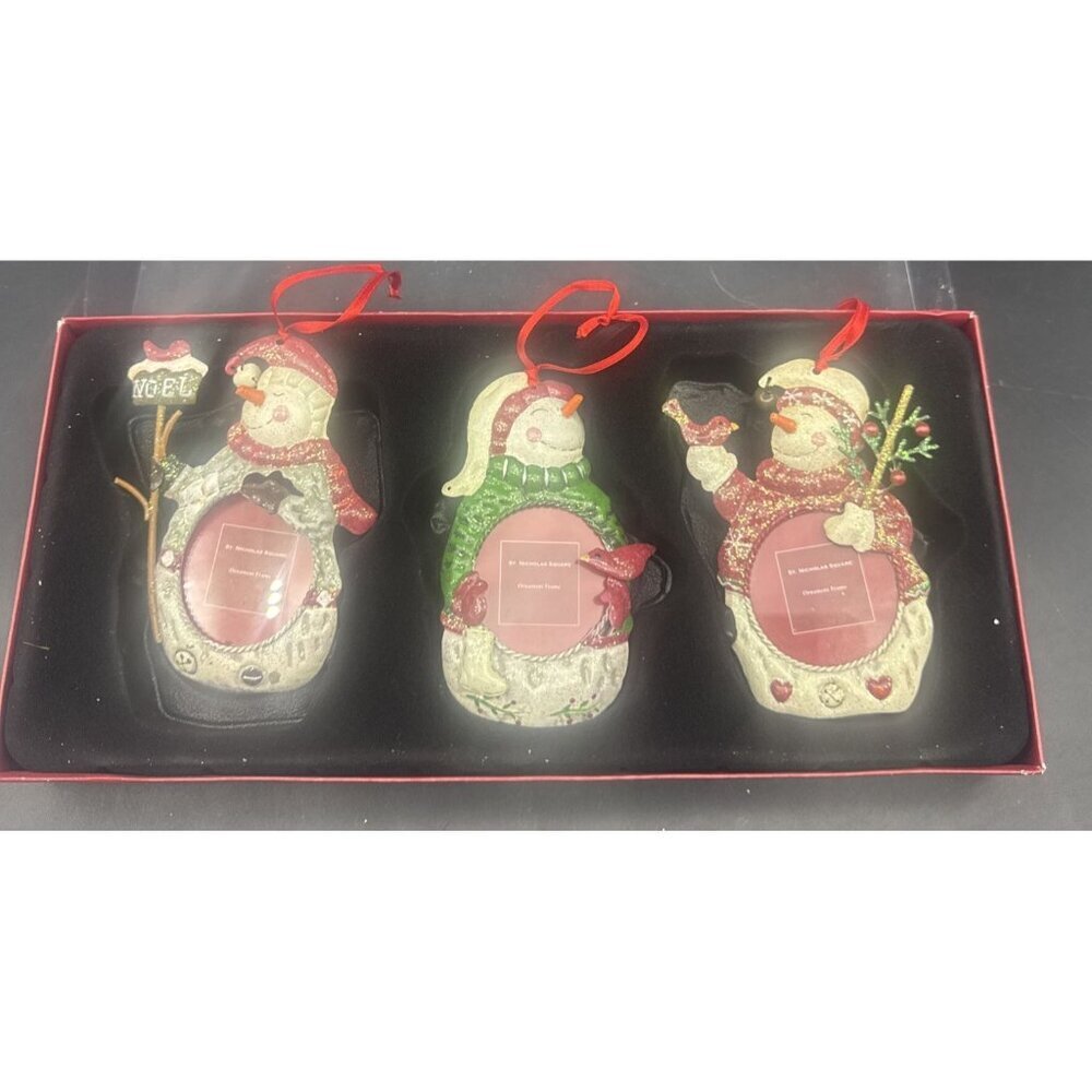 St. Nicholas Square Sparkly‎ SNOWMAN Metal Ornament Frames-3 PC NEW Christmas